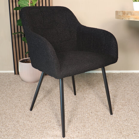 Lizzely Garden & Living Eetkamerstoel met armleuning Barbara zwart teddy eetstoel