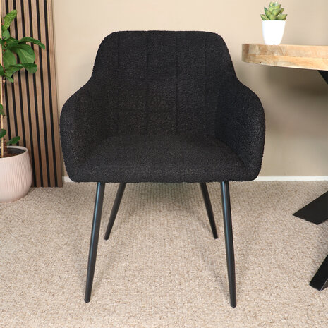 Lizzely Garden & Living Eetkamerstoel met armleuning Barbara zwart teddy eetstoel