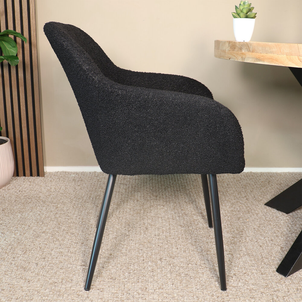 Eetkamerstoel met armleuning Barbara zwart teddy eetstoel