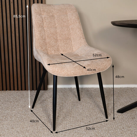 Lizzely Garden & Living Eetkamerstoel De Vince beige chenille eetstoel