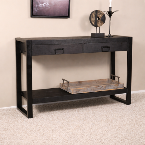 Lizzely Garden & Living Bijzettafel 120cm mangohout Vera zwart