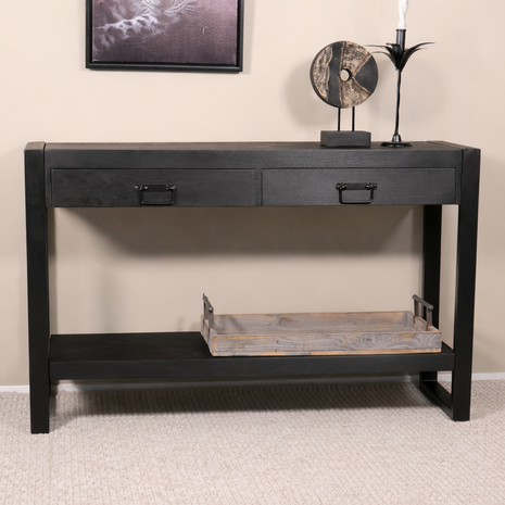 Lizzely Garden & Living Bijzettafel 120cm mangohout Vera zwart