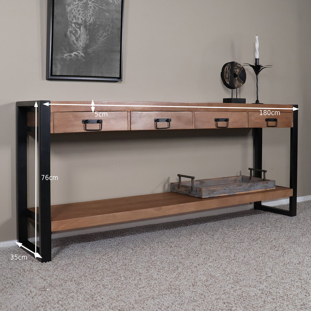 Bijzettafel 180cm mangohout Vera bruin