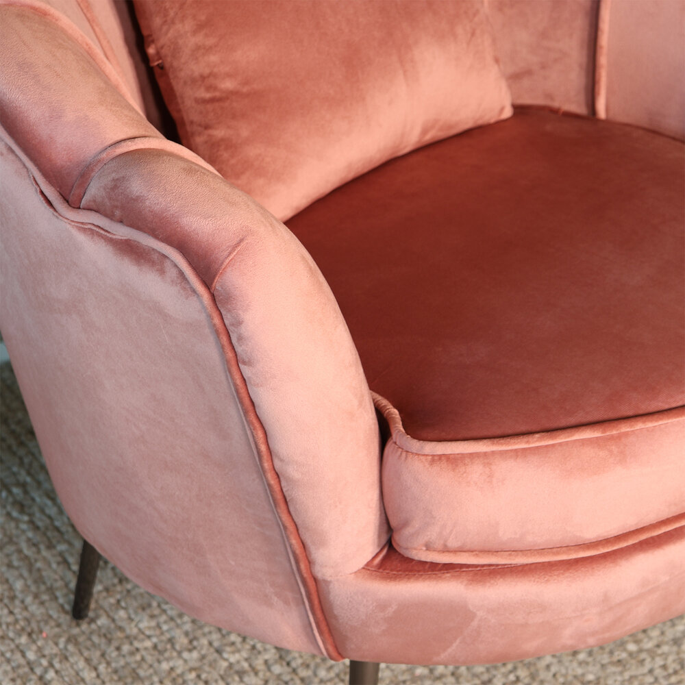 Fauteuil zitbank 1 persoons stoel Anna velvet oud roze bankje