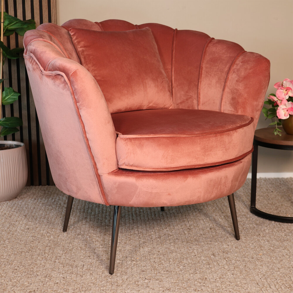 Fauteuil zitbank 1 persoons stoel Anna velvet oud roze bankje