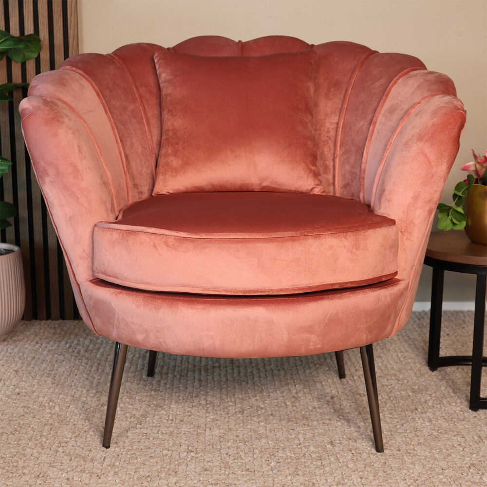 Fauteuil zitbank 1 persoons stoel Anna velvet oud roze bankje