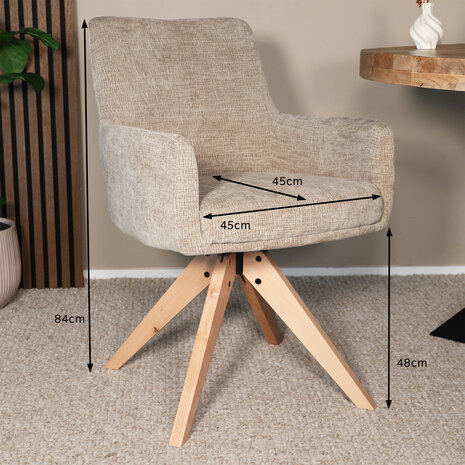 Lizzely Garden & Living Eetkamerstoel draaibaar Gemma taupe draaibare eetstoel