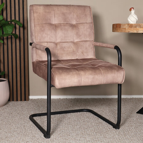 Lizzely Garden & Living Eetkamerstoel met armleuning Indy beige velvet eetstoel