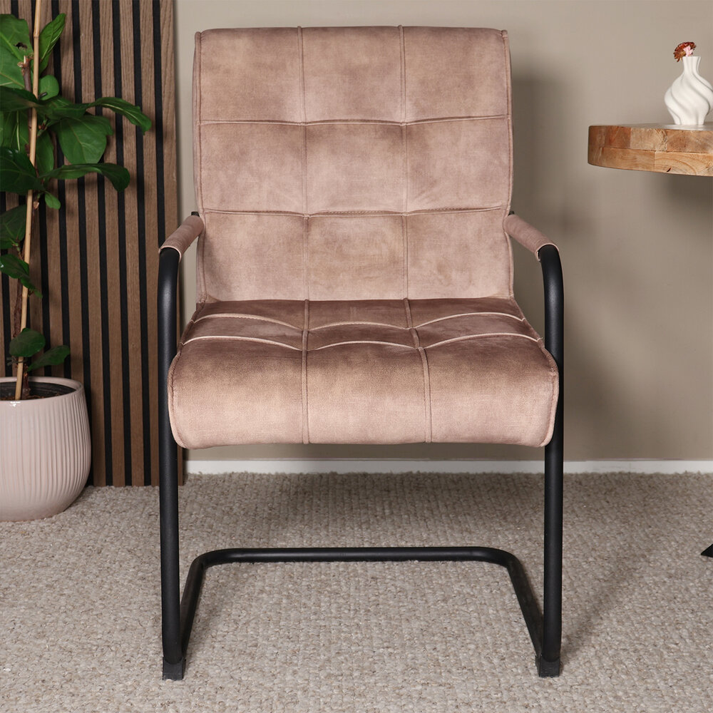 Eetkamerstoel met armleuning Indy beige velvet eetstoel