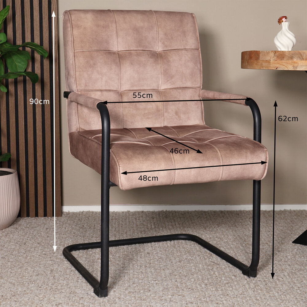 Eetkamerstoel met armleuning Indy beige velvet eetstoel