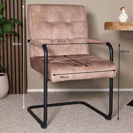 Lizzely Garden & Living Eetkamerstoel met armleuning Indy beige velvet eetstoel