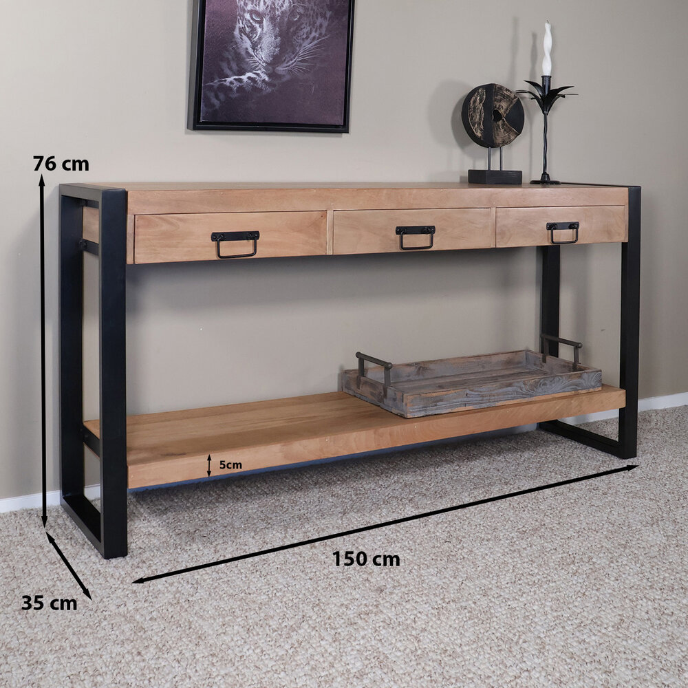 Bijzettafel 150cm mangohout Vera lichtbruin