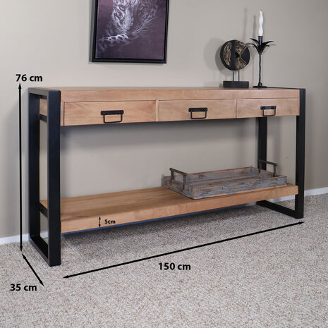 Lizzely Garden & Living Bijzettafel 150cm mangohout Vera lichtbruin