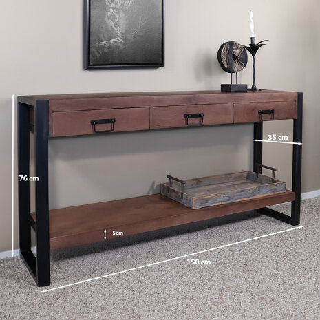 Lizzely Garden & Living Bijzettafel 150cm mangohout Vera walnoot