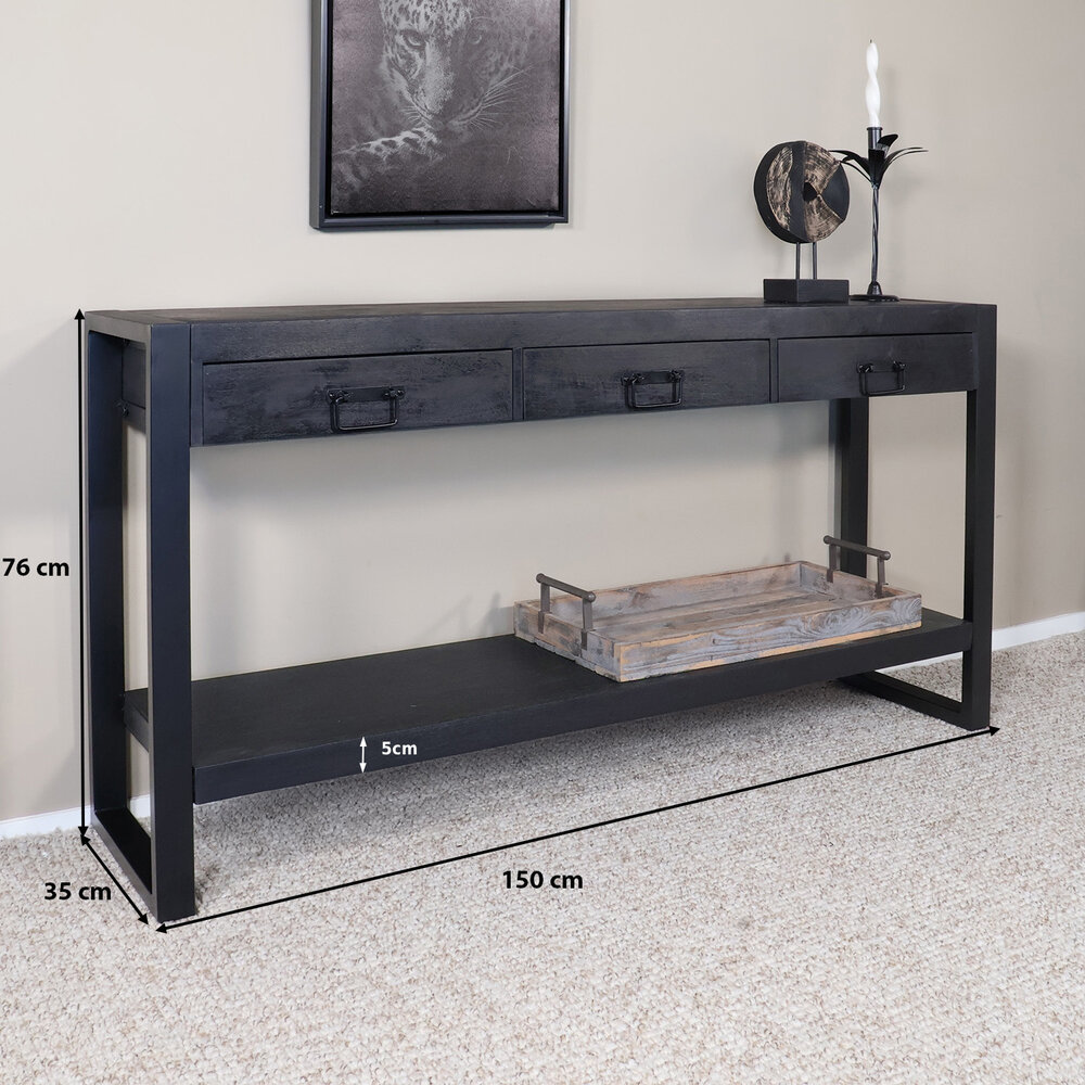 Bijzettafel 150cm mangohout Vera zwart