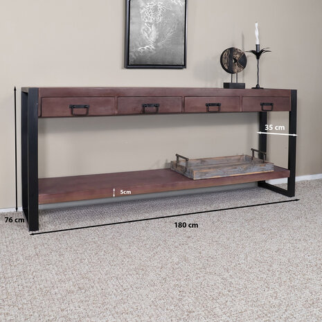 Lizzely Garden & Living Bijzettafel 180cm mangohout Vera walnoot