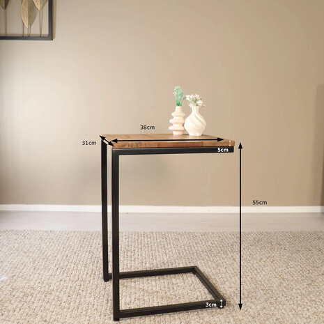 Lizzely Garden & Living Bijzettafel Industrieel Jerry 55cm mangohout bruin