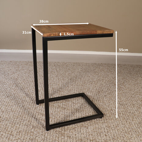 Lizzely Garden & Living Bijzettafel Industrieel Jerry 55cm mangohout lichtbruin