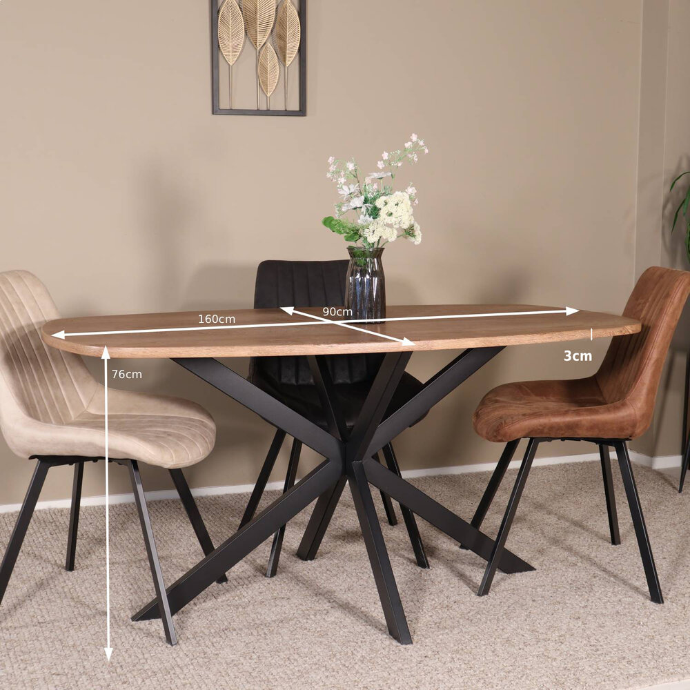 Eettafel Deens ovaal 160cm bruin Hero ovale eettafel
