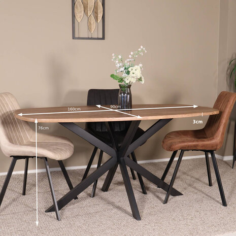 Lizzely Garden & Living Eettafel Deens ovaal 160cm bruin Hero ovale eettafel