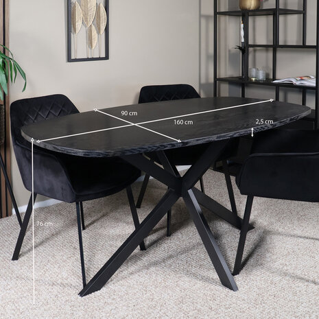 Lizzely Garden & Living Eettafel Deens ovaal 160cm zwart Hero ovale eettafel