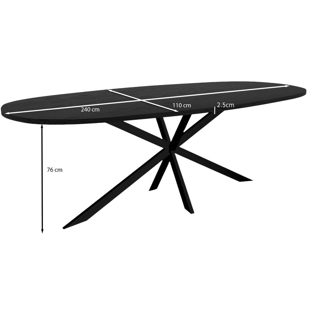 Eettafel Deens ovaal 240x110cm zwart Hero ovale eettafel