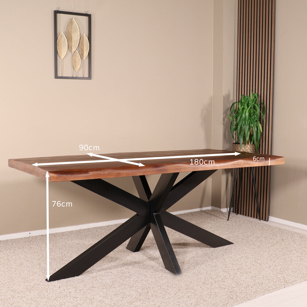 Eettafel boomstam mangohout 180cm Indiana industriële duurzaam boomstamtafel mango