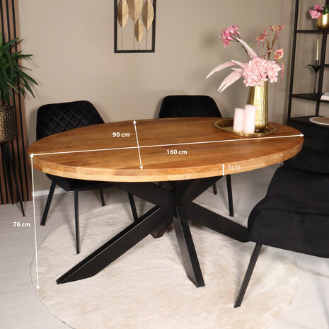 Lizzely Garden & Living Eettafel ovaal mangohout 160cm James lichtbruin ovale industriële tafel duurzaam mango eetkamertafel