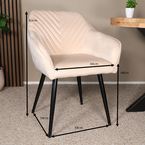 Lizzely Garden & Living Eetkamerstoel met armleuning Darcio zand velvet eetstoel