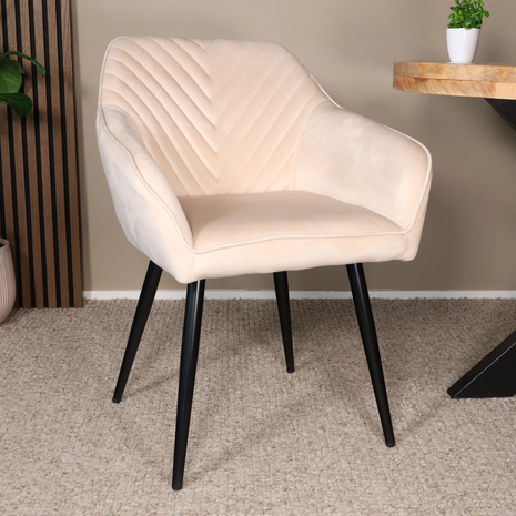 Lizzely Garden & Living Eetkamerstoel met armleuning Darcio zand velvet eetstoel