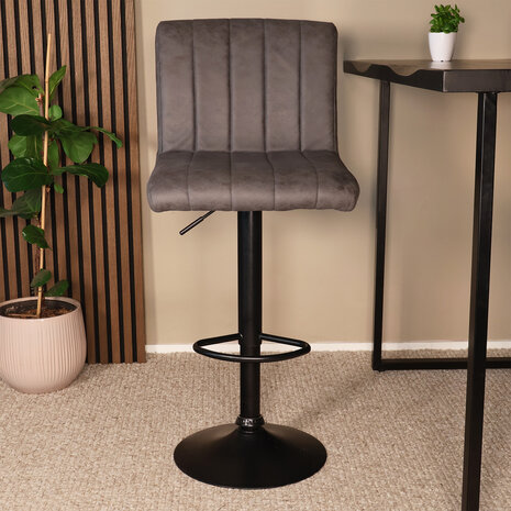 Lizzely Garden & Living Barkruk Anel met rugleuning: antraciet barstoel met zwart onderstel