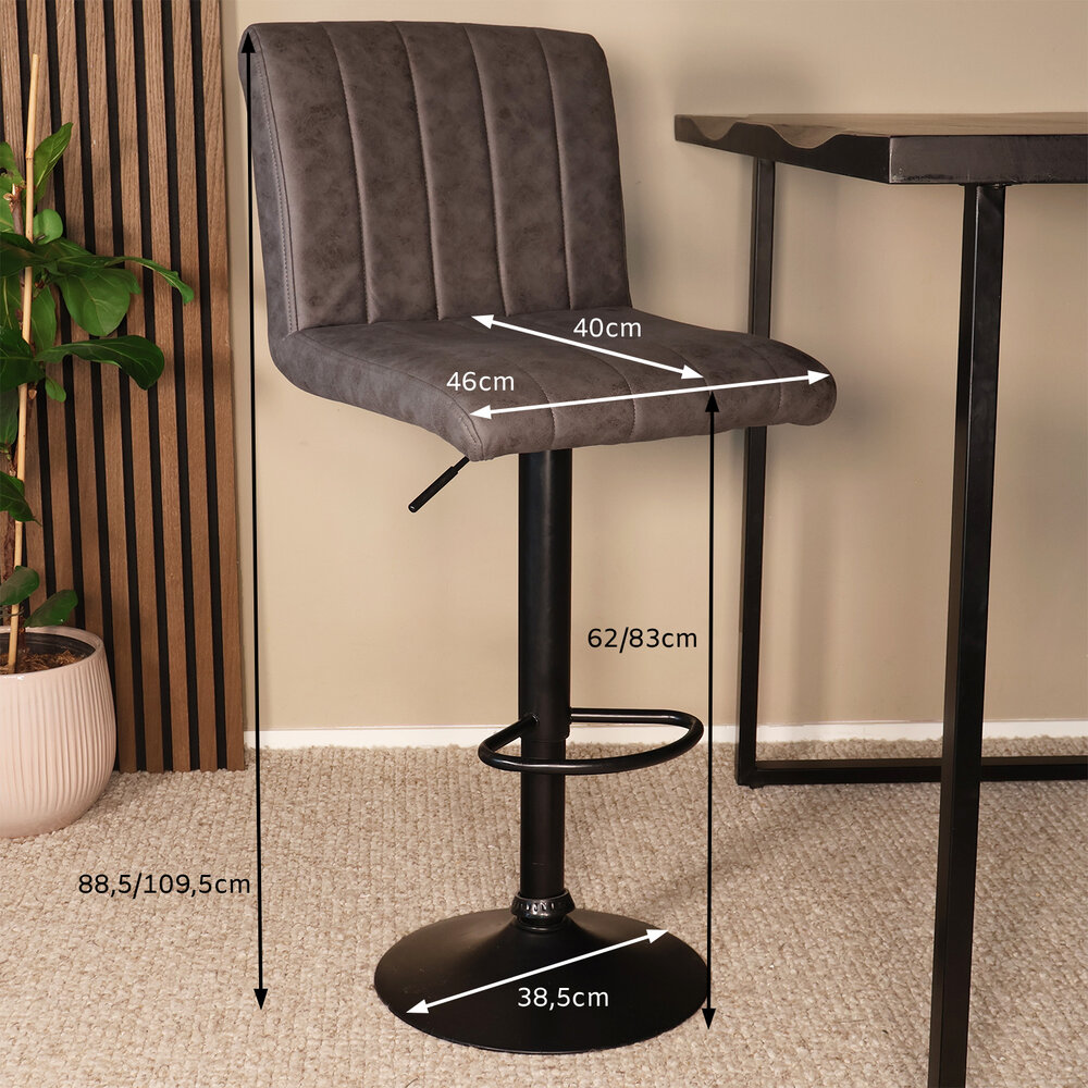 Barkruk Anel met rugleuning: antraciet barstoel met zwart onderstel