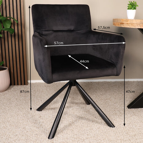 Lizzely Garden & Living Eetkamerstoel draaibaar met armleuning Puck velvet zwart