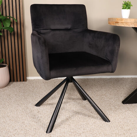 Lizzely Garden & Living Eetkamerstoel draaibaar met armleuning Puck velvet zwart