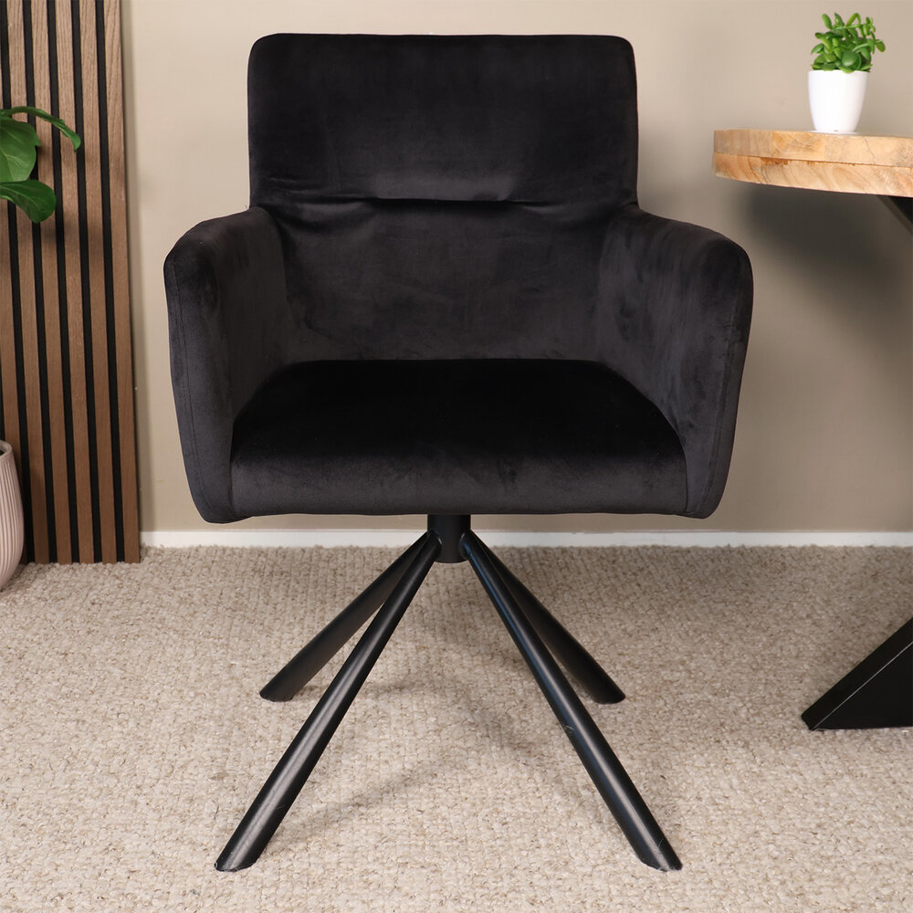Eetkamerstoel draaibaar met armleuning Puck velvet zwart