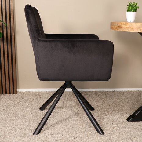 Lizzely Garden & Living Eetkamerstoel draaibaar met armleuning Puck velvet zwart