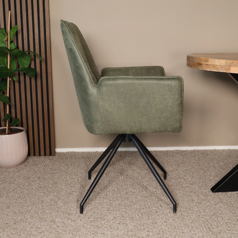 Lizzely Garden & Living Eetkamerstoel met armleuning Bowie donkergroen microvezel eetstoel industrieel Lizzely Garden & Living Eetkamerstoel met armleuning Bowie donkergroen microvezel eetstoel industrieel