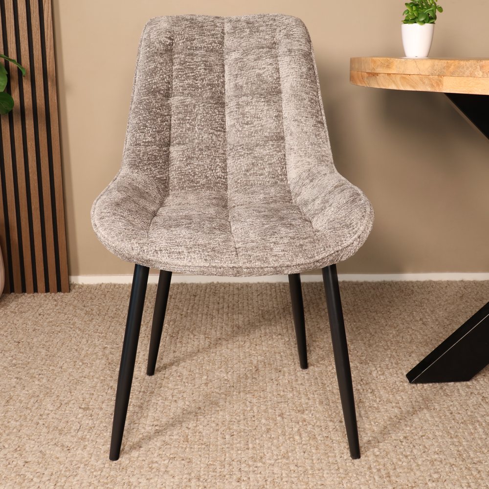 Eetkamerstoel De Vince grijs chenille eetstoel