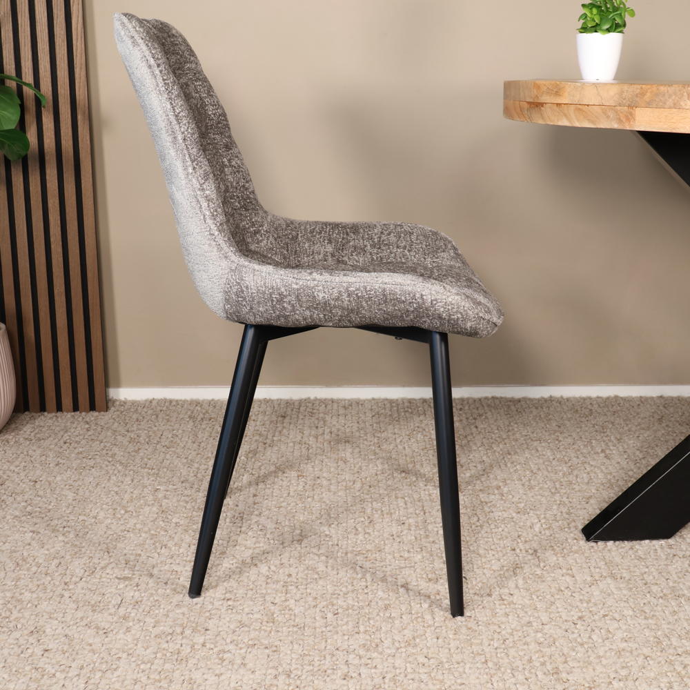 Eetkamerstoel De Vince grijs chenille eetstoel