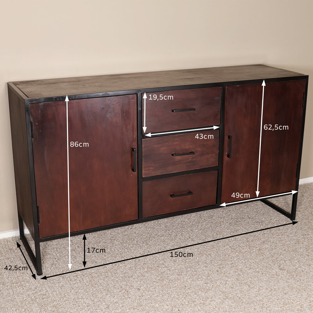 Dressoir mangohout 150cm walnoot bruin Daan