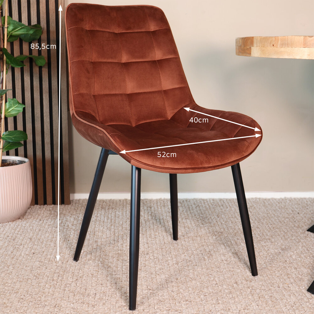 Eetkamerstoel De Vince bruin velvet eetstoel