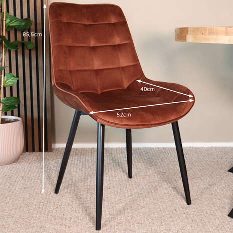 Lizzely Garden & Living Eetkamerstoel De Vince bruin velvet eetstoel