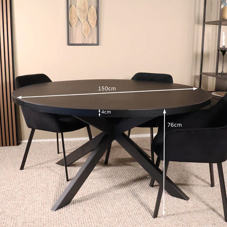 Lizzely Garden & Living Eettafel rond melamine 150cm Sanne zwart
