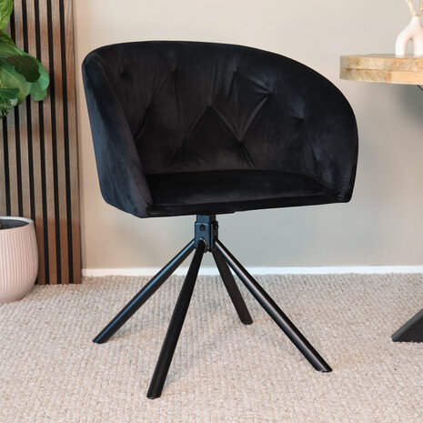 Lizzely Garden & Living Eetkamerstoel draaibaar Tamara zwart velvet draaibare eetstoel