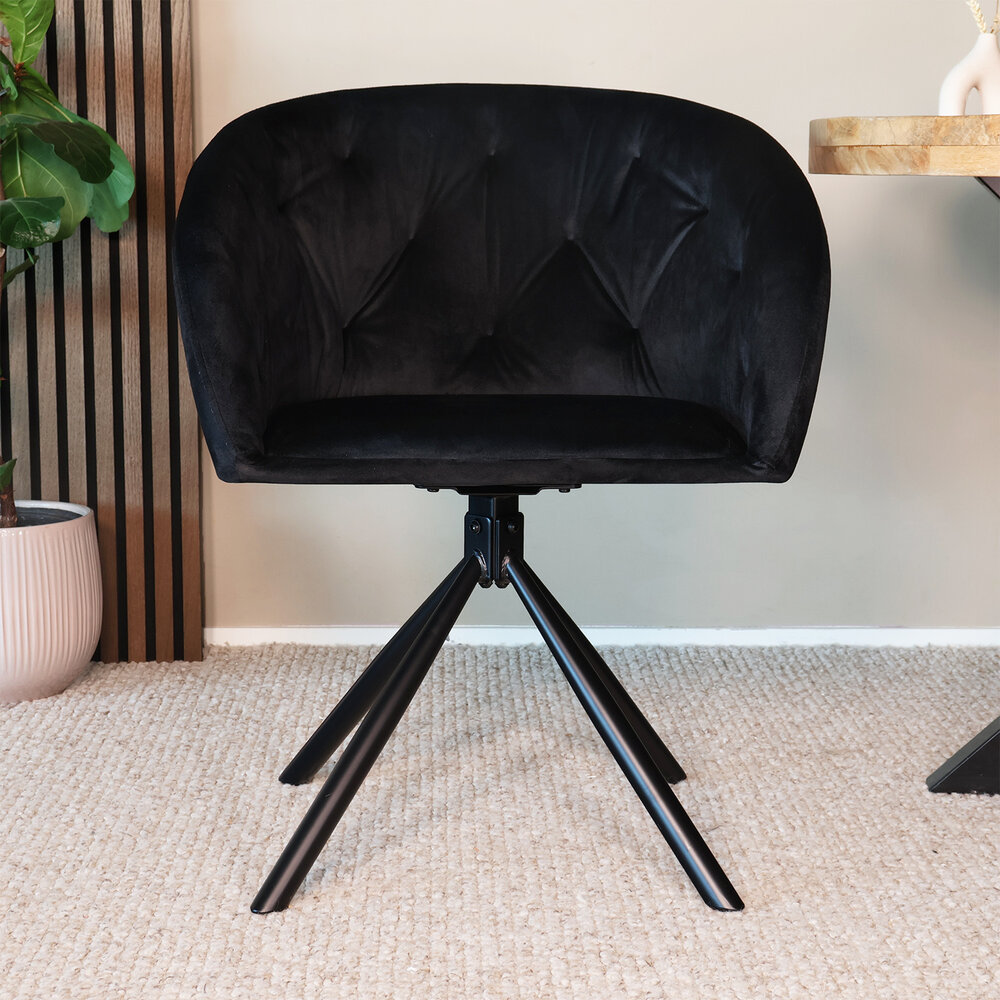 Eetkamerstoel draaibaar Tamara zwart velvet draaibare eetstoel