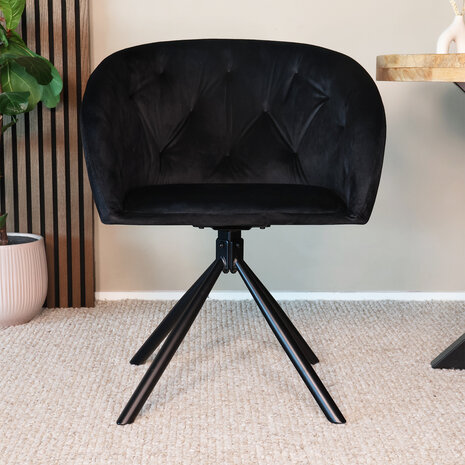 Lizzely Garden & Living Eetkamerstoel draaibaar Tamara zwart velvet draaibare eetstoel