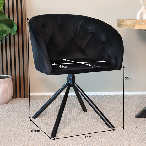 Lizzely Garden & Living Eetkamerstoel draaibaar Tamara zwart velvet draaibare eetstoel