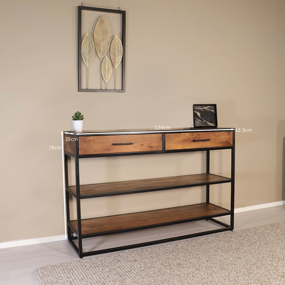 Bijzettafel visgraat 120cm mangohout bruin Livia