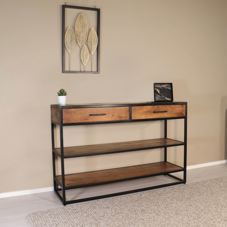 Lizzely Garden & Living Bijzettafel visgraat 120cm mangohout bruin Livia