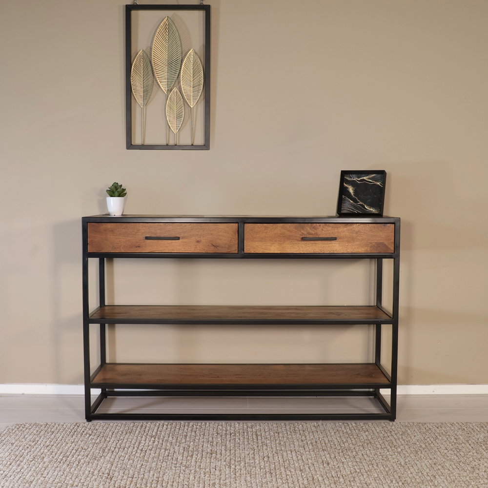 Bijzettafel visgraat 120cm mangohout bruin Livia